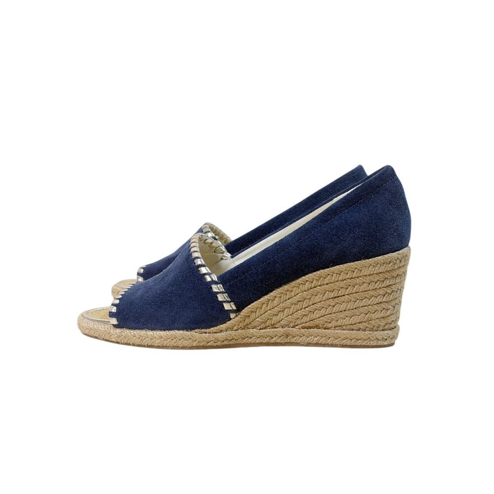 Jack Rogers Palmer Espadrille Open-Toe Wedge Midnight Navy Suede Women's US 6